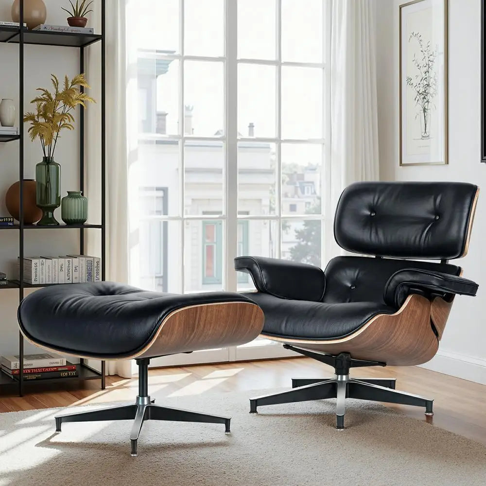 Mid-century Armchair Leather Lounges Chair ,ottoman include Living Room Furniture